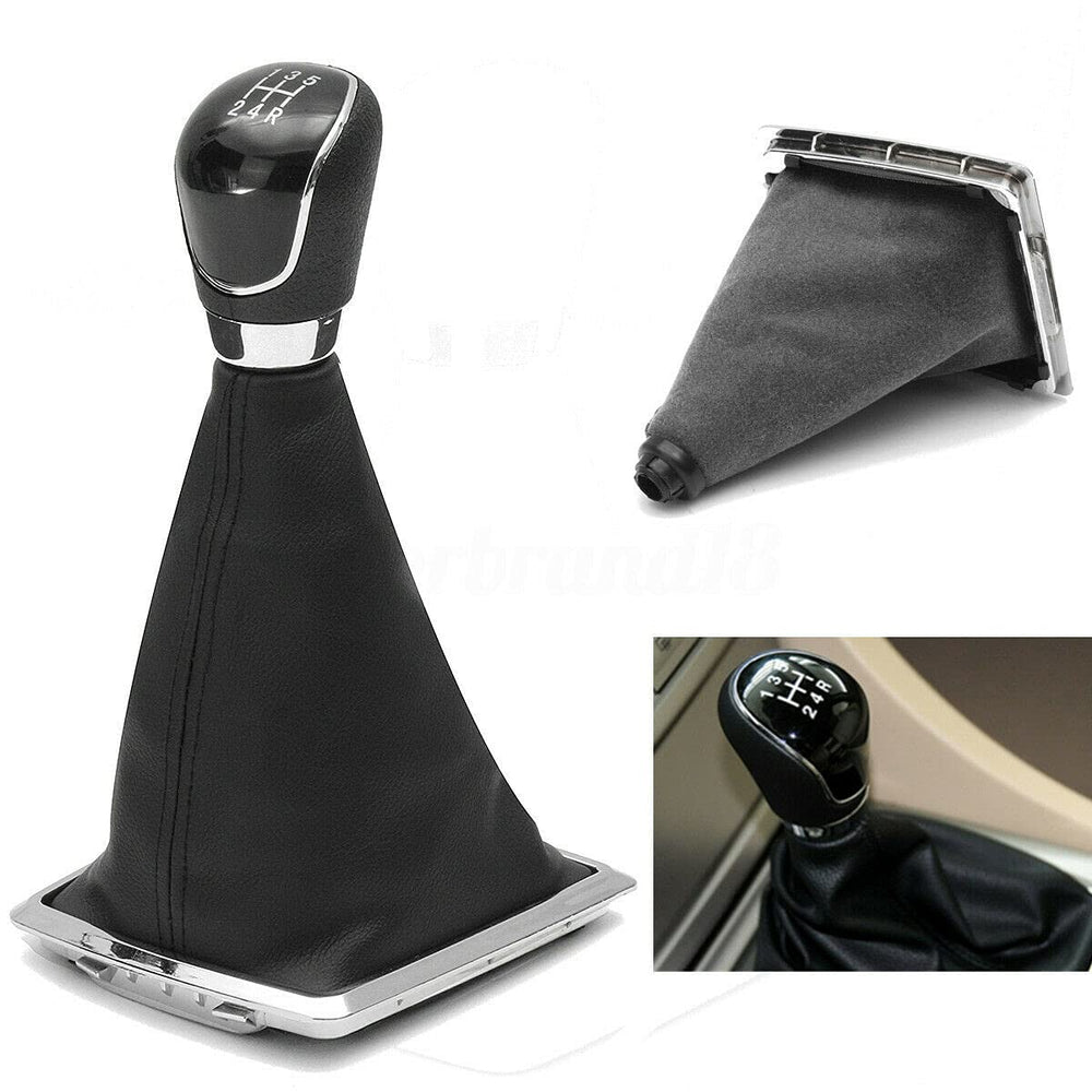 Cuffia Leva Cambio Manuale + Pomello + Ghiera Telaio Cromato Compatibile con Ford Fiesta MK7 Focus MK2 MK3 B-Max S-Max Kuga Galaxy MK3 Cuciture Nere 5 Marce Set Completo Ricambio Auto