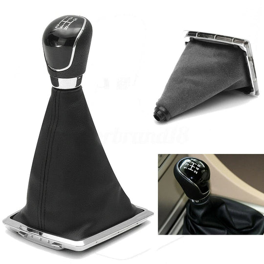 Cuffia Leva Cambio Manuale + Pomello + Ghiera Telaio Cromato Compatibile con Ford Fiesta MK7 Focus MK2 MK3 B-Max S-Max Kuga Galaxy MK3 Cuciture Nere 5 Marce Set Completo Ricambio Auto
