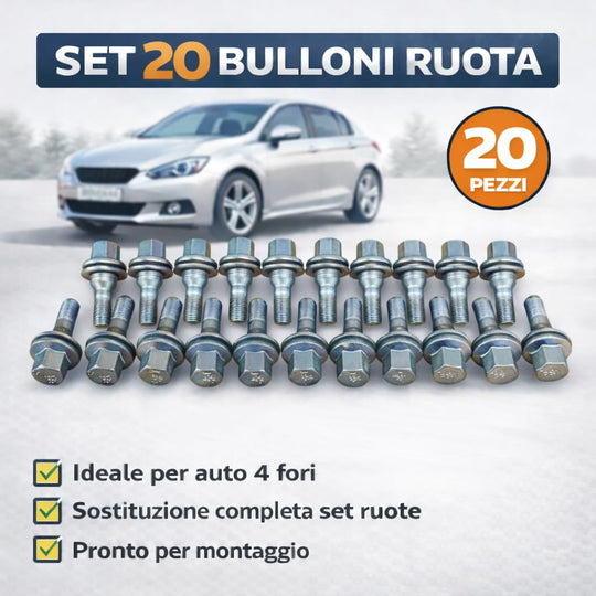 Kit 20 bulloni ruota COMPATIBILE CON Peugeot 106 206 307 406 607 1007 407 207 308 Expert Partner Bipper 508 3008 5008 208 dal 2003 in poi ruote cerchi in lega - immagine 2