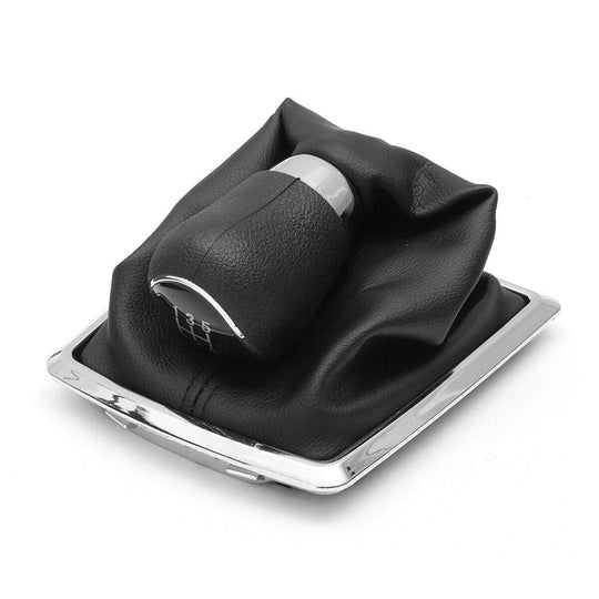 Cuffia Leva Cambio Manuale + Pomello + Ghiera Telaio Cromato Compatibile con Ford Fiesta MK7 Focus MK2 MK3 B-Max S-Max Kuga Galaxy MK3 Cuciture Nere 5 Marce Set Completo Ricambio Auto
