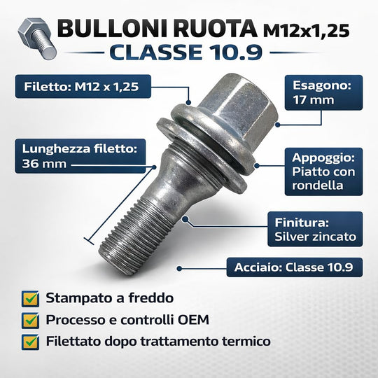 16 Bulloni Fissaggio Ruote Compatibile Con Citroen Saxo C3 Xsara C5 Berlingo C2 C4 C6 C3 DS3 DS4 DS5 dal 2003 - Jeep Avenger - Fiat 600 - Alfa Romeo Junior Gomme Cerchi in LEGA M12x1,25 hex 17 - immagine 3