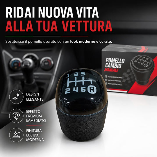 Pomello Cambio Completo Compatibile con Fiat Panda (312) III serie dal 2012 in poi 6 Marce Ricambio Impugnatura Asta del cambio Lente