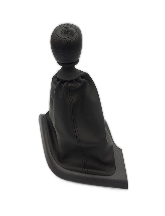Cuffia Leva Cambio Manuale + Pomello + Ghiera Telaio Compatibile con Fiat Ducato Peugeot Boxer Citroen Jumper 2006> Cuciture Nere 6 Marce Set Completo Ricambio Auto