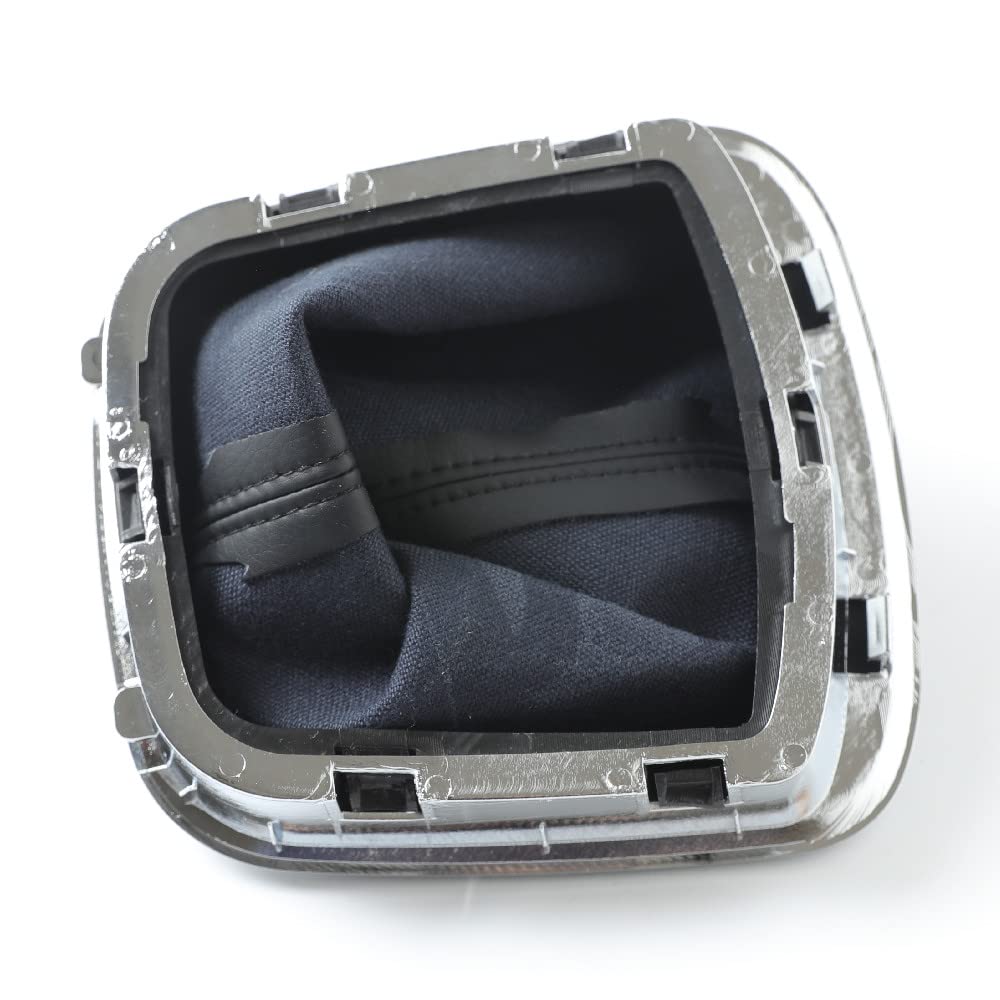 Cuffia Leva Cambio Manuale + Pomello + Ghiera Cromata Telaio Compatibile con Volkswagen Polo V 6R 2009-2017 Cuciture Nere 5 Marce Set Completo Ricambio Auto