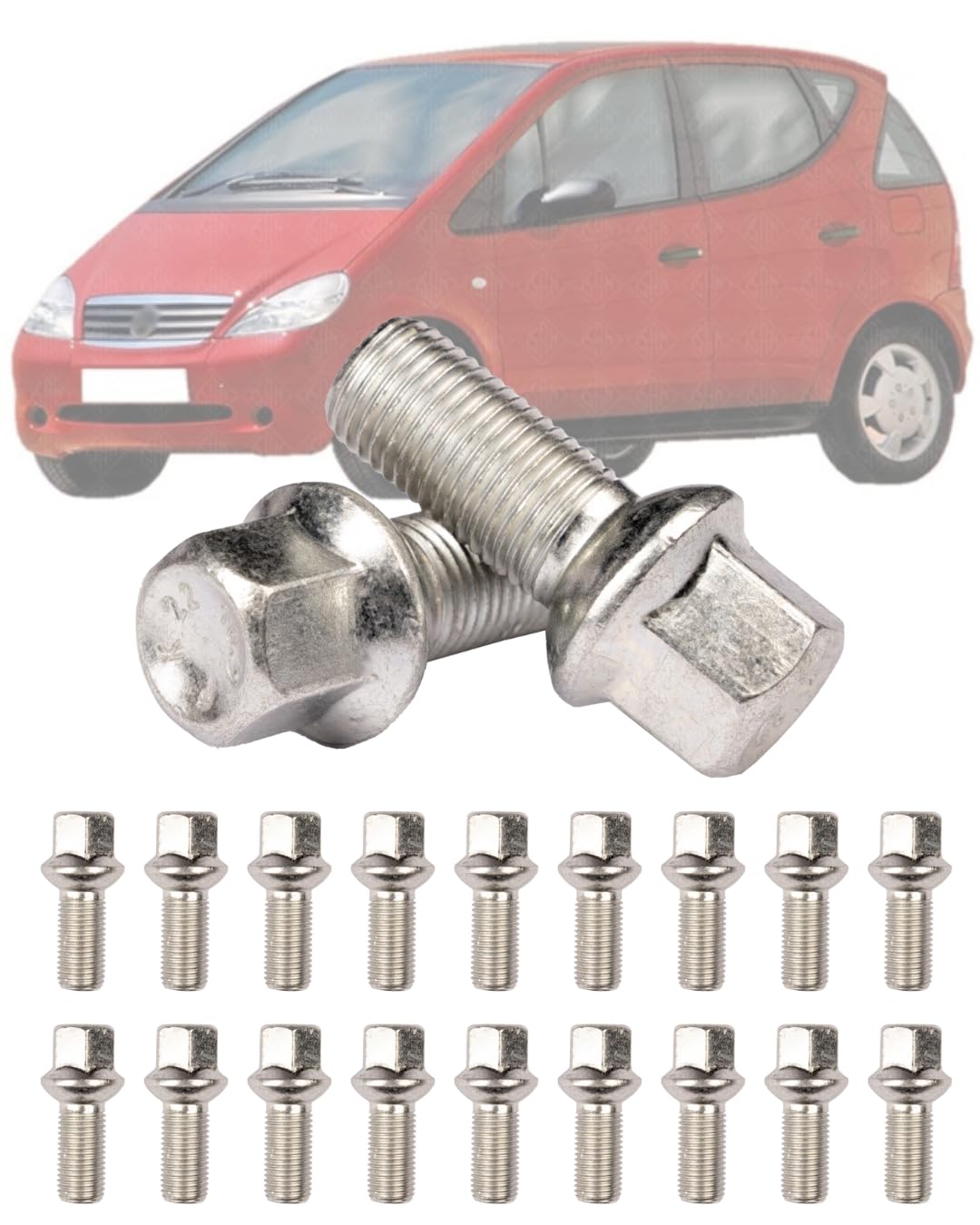 20 Bulloni Ruota Fissaggio Ruote Compatibile Con Mercedes Classe A W168 dal 1998 al 2004 - clacce C fino al 2007 -SLK fino al 2010 Gomme Cerchi in LEGA M12x1,5 hex 17 (per cerchi in LEGA)