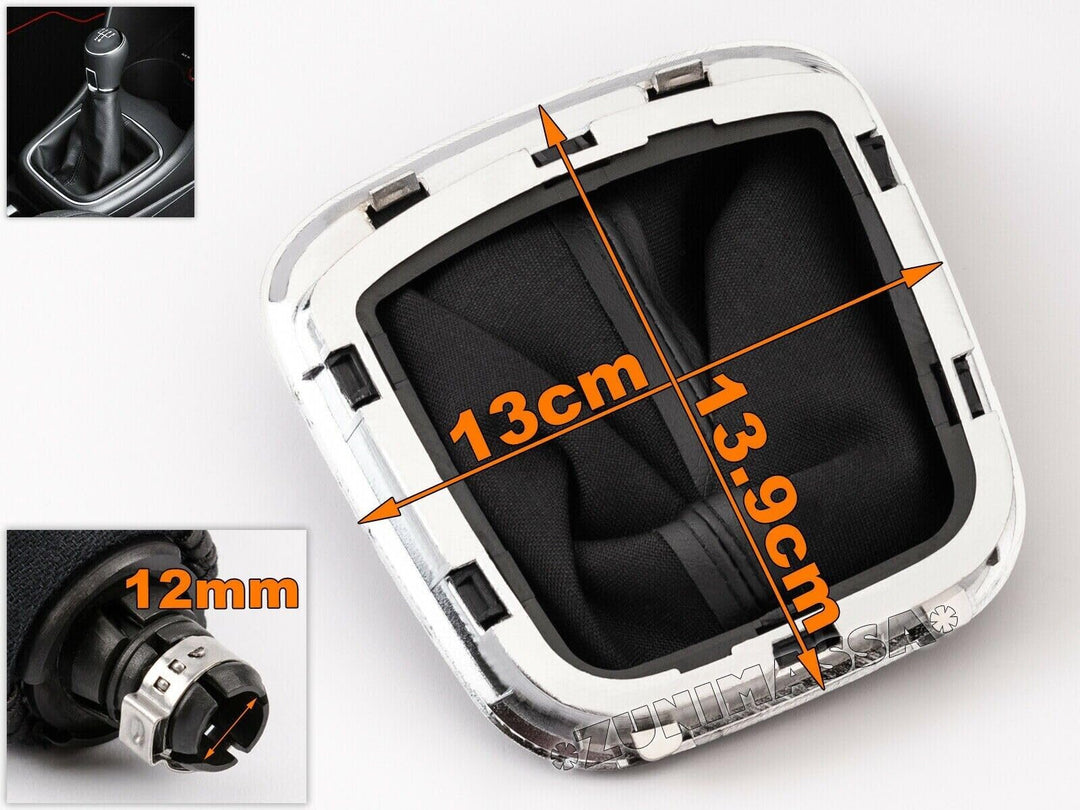 Cuffia Leva Cambio Manuale + Pomello + Ghiera Cromata Telaio Compatibile con Volkswagen Polo V 6R 2009-2017 Cuciture Nere 5 Marce Set Completo Ricambio Auto