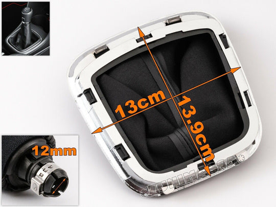 Cuffia Leva Cambio Manuale + Pomello + Ghiera Cromata Telaio Compatibile con Volkswagen Polo V 6R 2009-2017 Cuciture Nere 5 Marce Set Completo Ricambio Auto