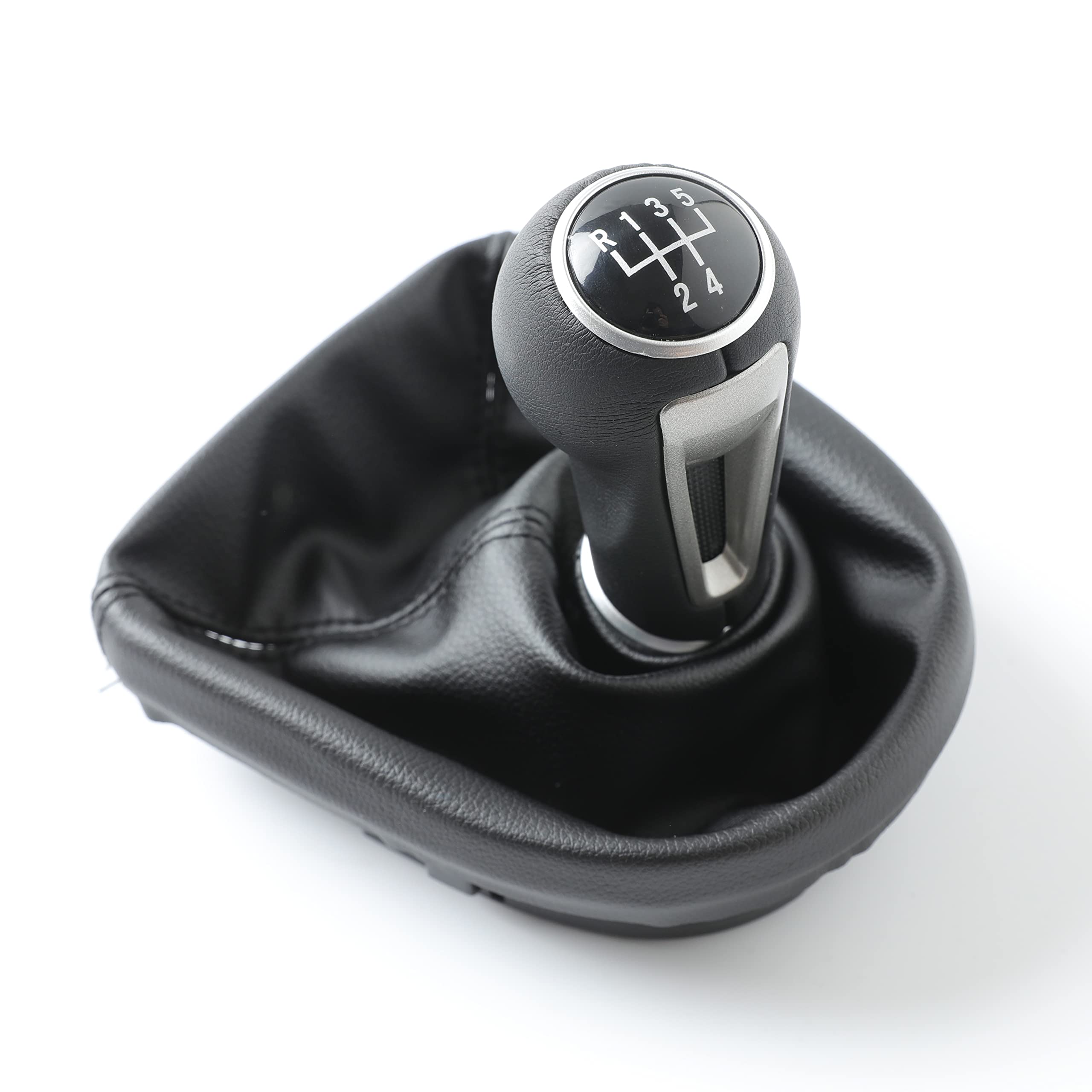 Cuffia Leva Cambio Manuale + Pomello + Ghiera Telaio Compatibile con Seat Leon Altea Toledo 2005-2012 Cuciture Nere Set Completo Ricambio Auto (5 Marce)