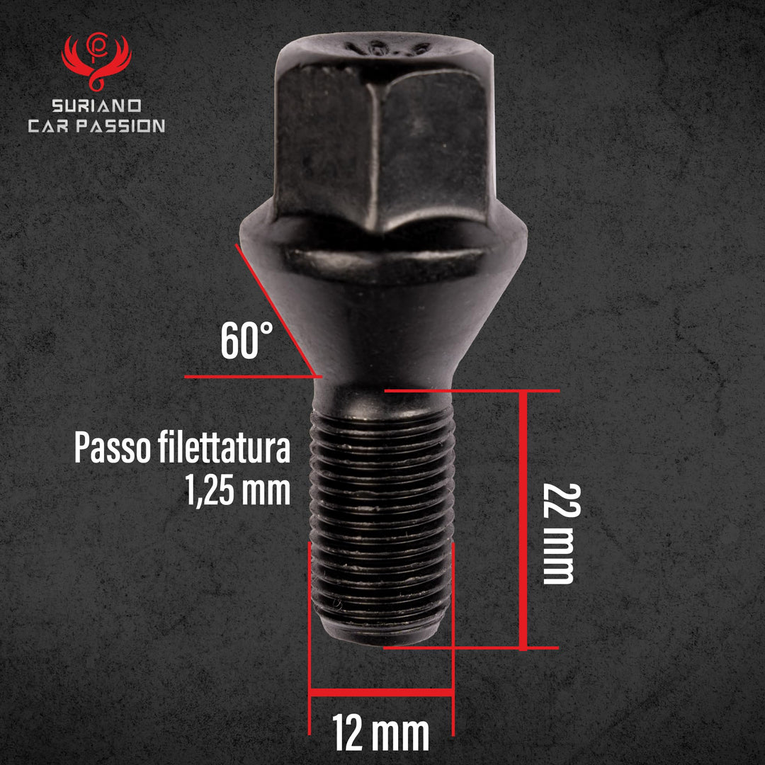 Kit 20 bulloni ruota neri compatibili con Jeep Renegade dal 2014 e Compass solo dal 5/2020 in poi ruote cerchi in acciaio e in lega Farad - immagine 4