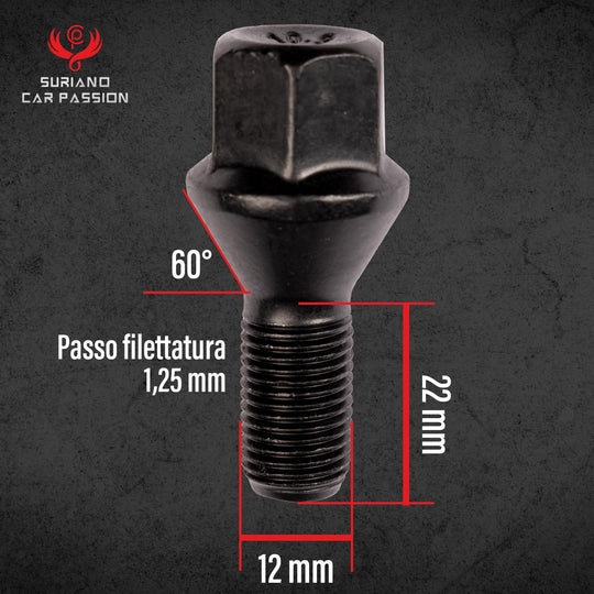 Kit 20 bulloni ruota neri compatibili con Jeep Renegade dal 2014 e Compass solo dal 5/2020 in poi ruote cerchi in acciaio e in lega Farad - immagine 4