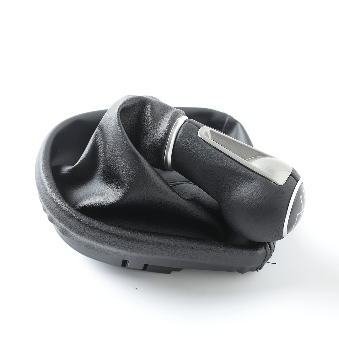 Cuffia Leva Cambio Manuale + Pomello + Ghiera Telaio Compatibile con Seat Leon Altea Toledo 2005-2012 Cuciture Nere Set Completo Ricambio Auto (5 Marce)