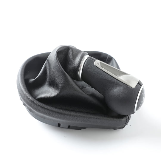 Cuffia Leva Cambio Manuale + Pomello + Ghiera Telaio Compatibile con Seat Leon Altea Toledo 2005-2012 Cuciture Nere Set Completo Ricambio Auto (5 Marce)