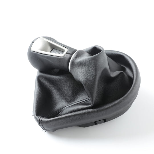 Cuffia Leva Cambio Manuale + Pomello + Ghiera Telaio Compatibile con Seat Leon Altea Toledo 2005-2012 Cuciture Nere Set Completo Ricambio Auto (5 Marce)