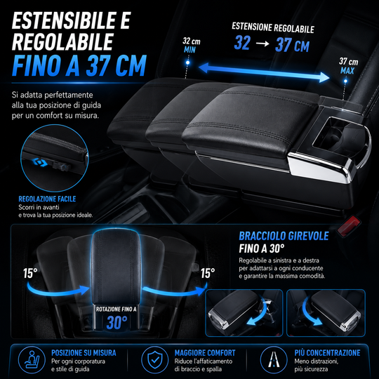 Bracciolo per Citroen C3 2025 Poggiabraccio in ecopelle nero
