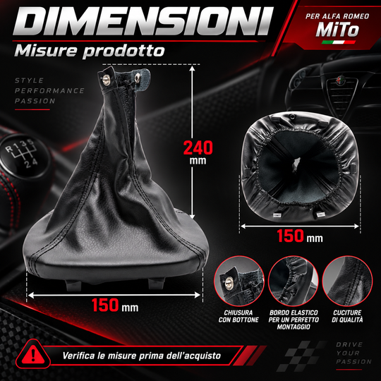 Cuffia Leva Cambio+ Ghiera Ritenzione per Alfa Romeo Mito