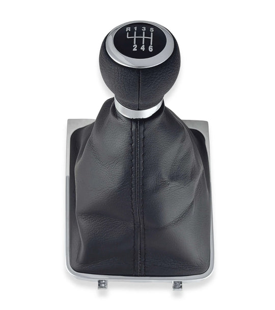 Cuffia Leva Cambio + Pomello + Ghiera Cromata per Volkswagen Passat b6 6 Marce