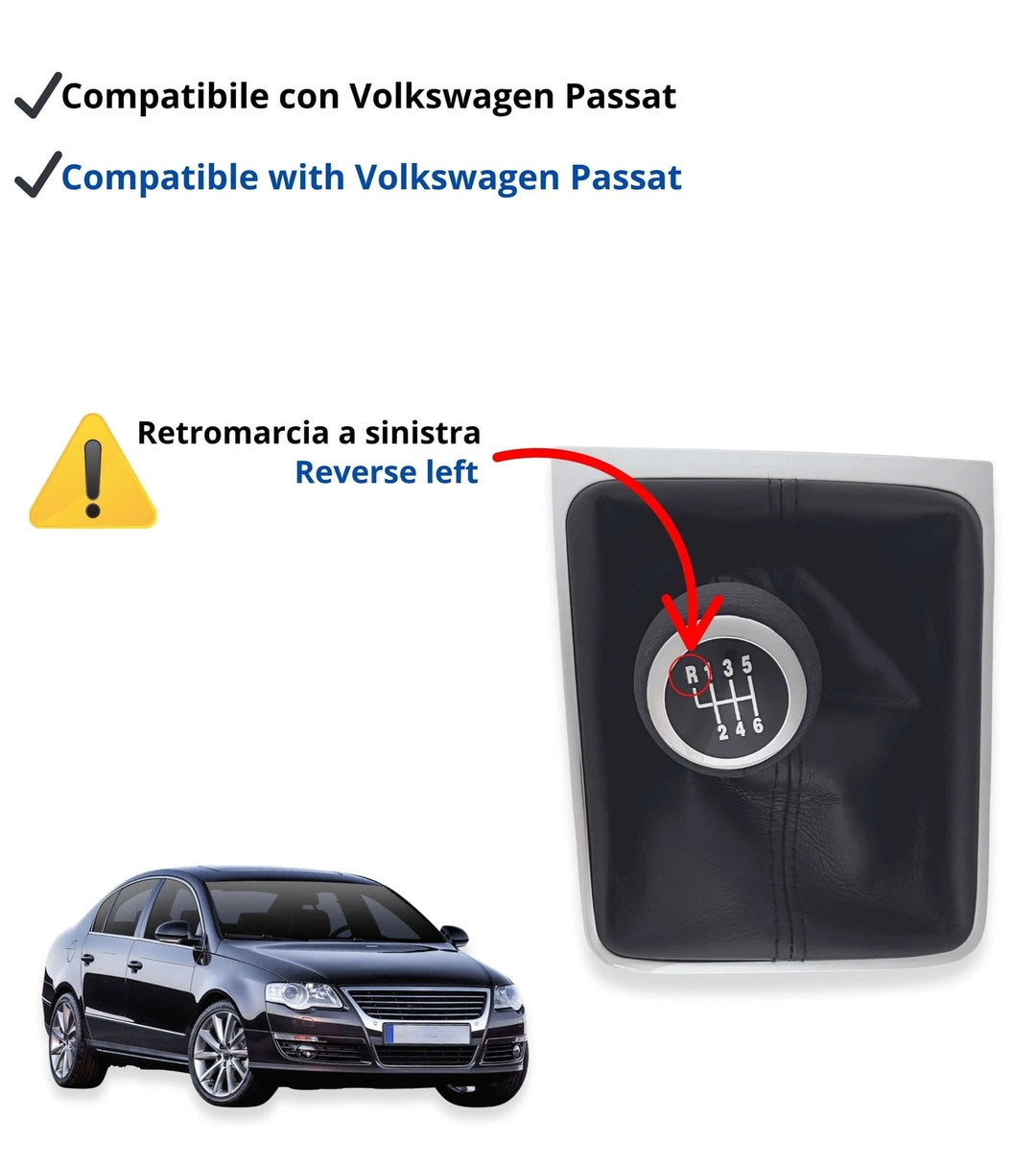 Cuffia Leva Cambio + Pomello + Ghiera Cromata per Volkswagen Passat b6 6 Marce