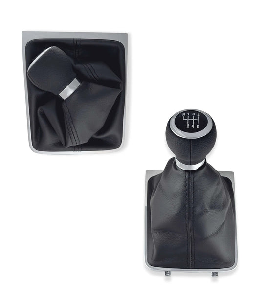 Cuffia Leva Cambio + Pomello + Ghiera Cromata per Volkswagen Passat b6 6 Marce