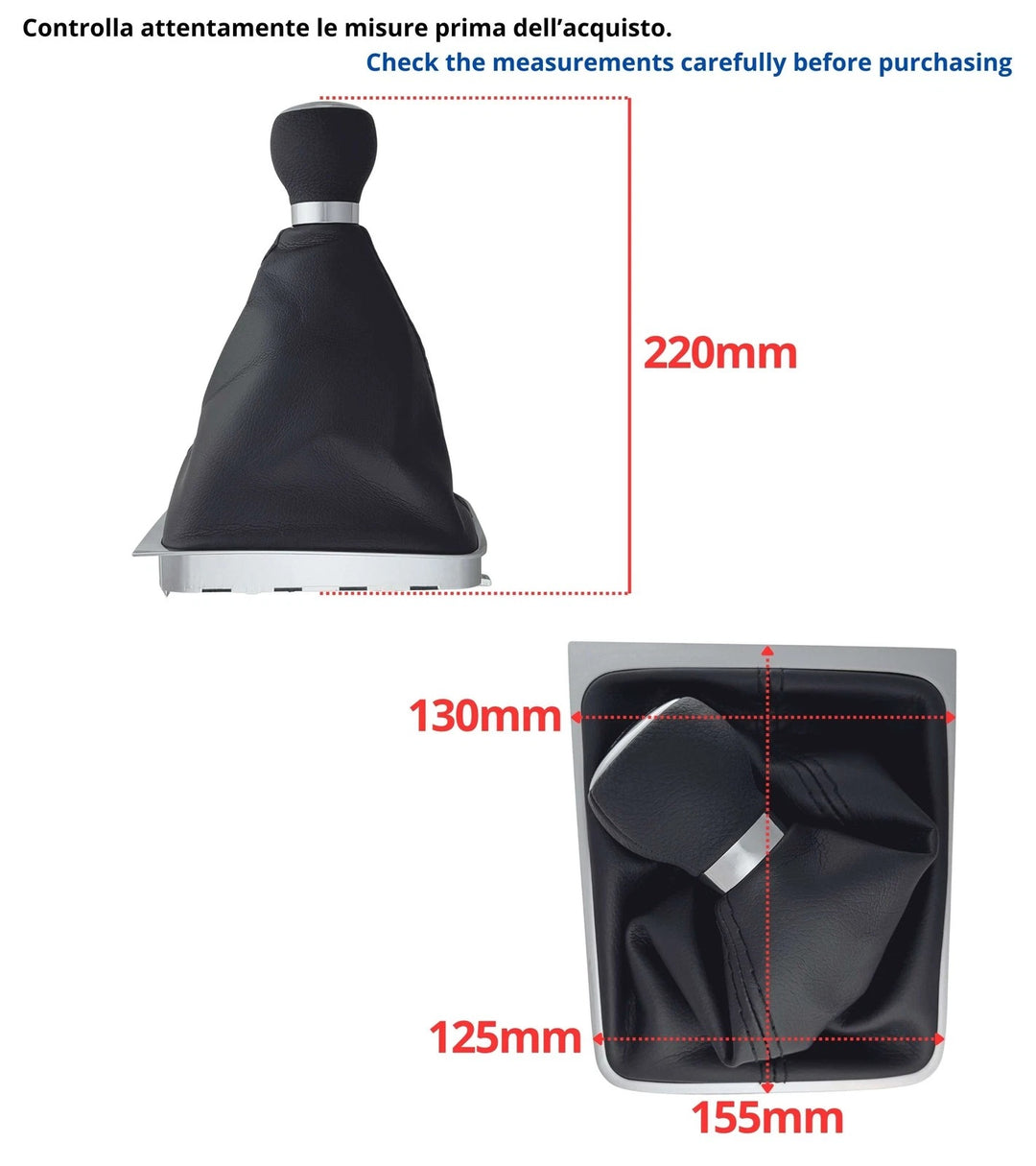 Cuffia Leva Cambio + Pomello + Ghiera Cromata per Volkswagen Passat b6 6 Marce