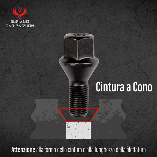 Kit 20 bulloni ruota NERI per ruote cerchi in acciaio e lega M12x1,25