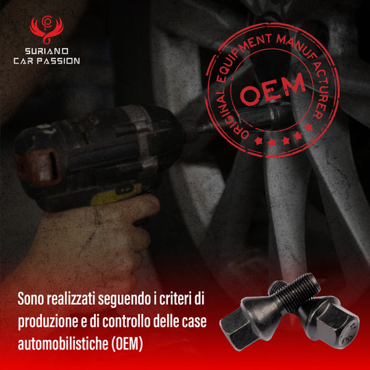Kit 20 bulloni ruota NERI per ruote cerchi in acciaio e lega M12x1,25