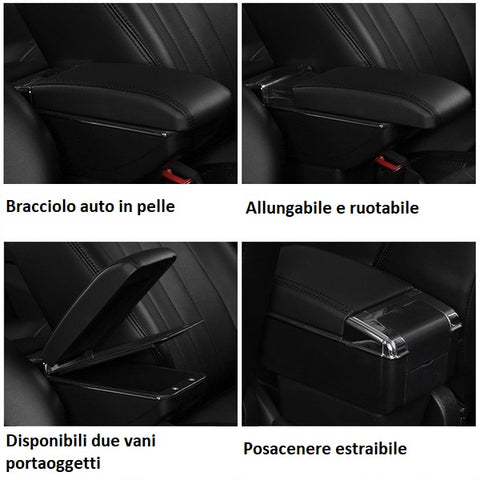 Bracciolo per Smart 453 ForTwo e ForFour ECOPELLE NERO e CUCITURE BIANCHE  regolabile in lunghezza : : Auto e Moto