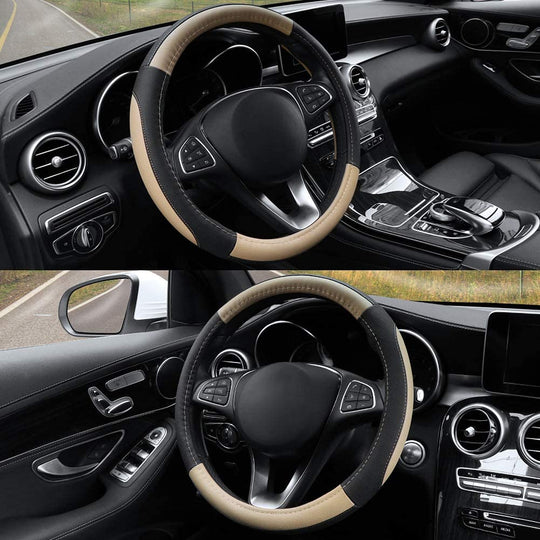 Coprivolante per auto universale nero beige 37-38 cm