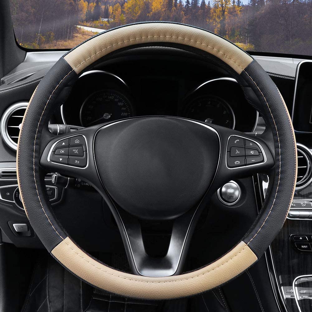 Coprivolante per auto universale nero beige 37-38 cm