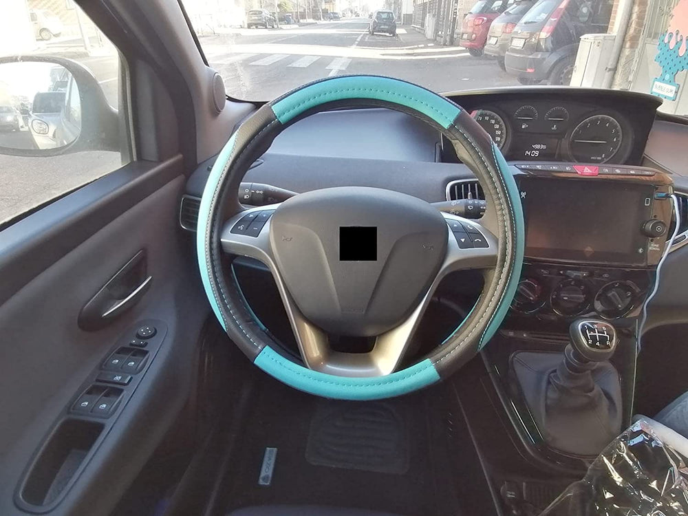 Coprivolante per auto universale nero blu 37-38 cm