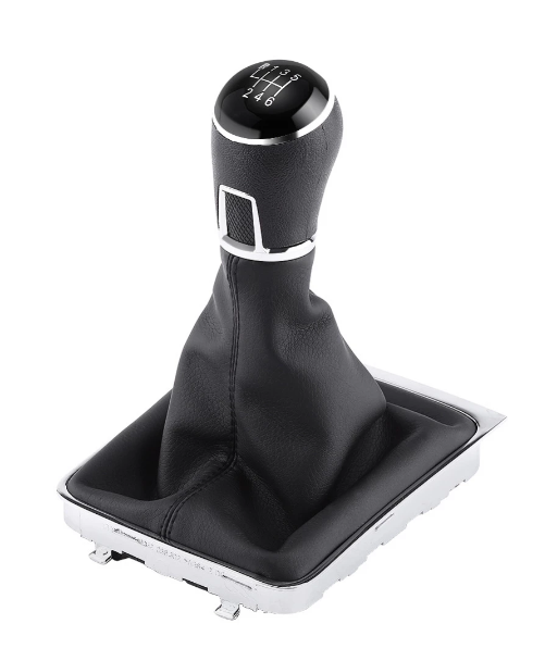 Cuffia Leva Cambio Manuale + Pomello + Ghiera Cromata Telaio Compatibile con Volkswagen Golf 7 Cuciture Nere 6 Marce Set Completo Ricambio Auto