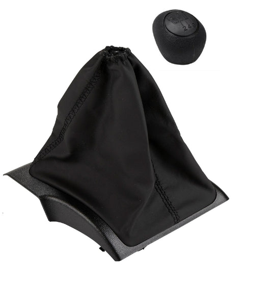 Cuffia Leva Cambio Manuale + Pomello + Ghiera Telaio Compatibile con Fiat Ducato Peugeot Boxer Citroen Jumper 2006> Cuciture Nere 6 Marce Set Completo Ricambio Auto