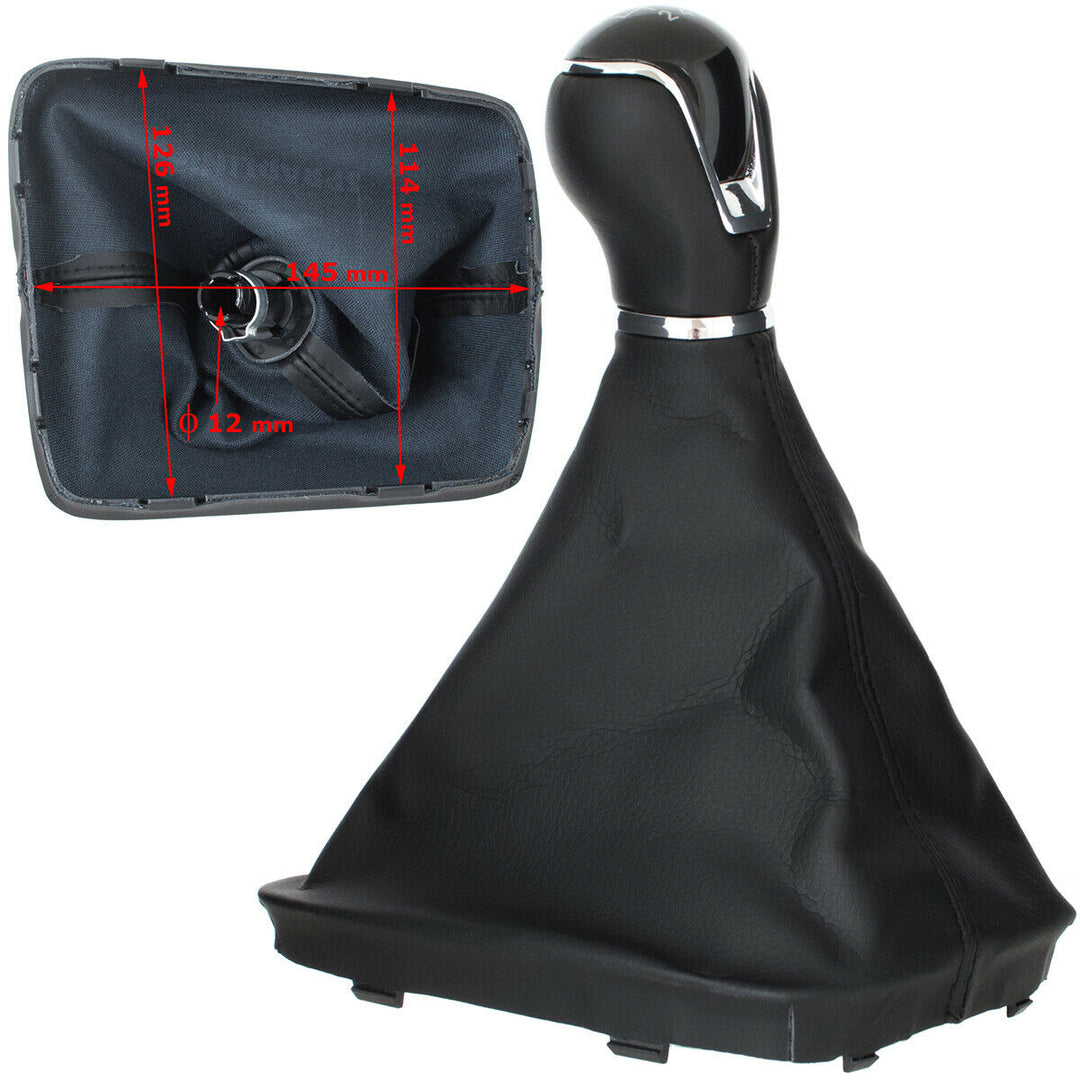 Cuffia Leva Cambio Manuale + Pomello + Ghiera Cromata Telaio Compatibile con Seat Leon III 2012-2017 Cuciture Nere Set Completo Ricambio Auto 5 marce